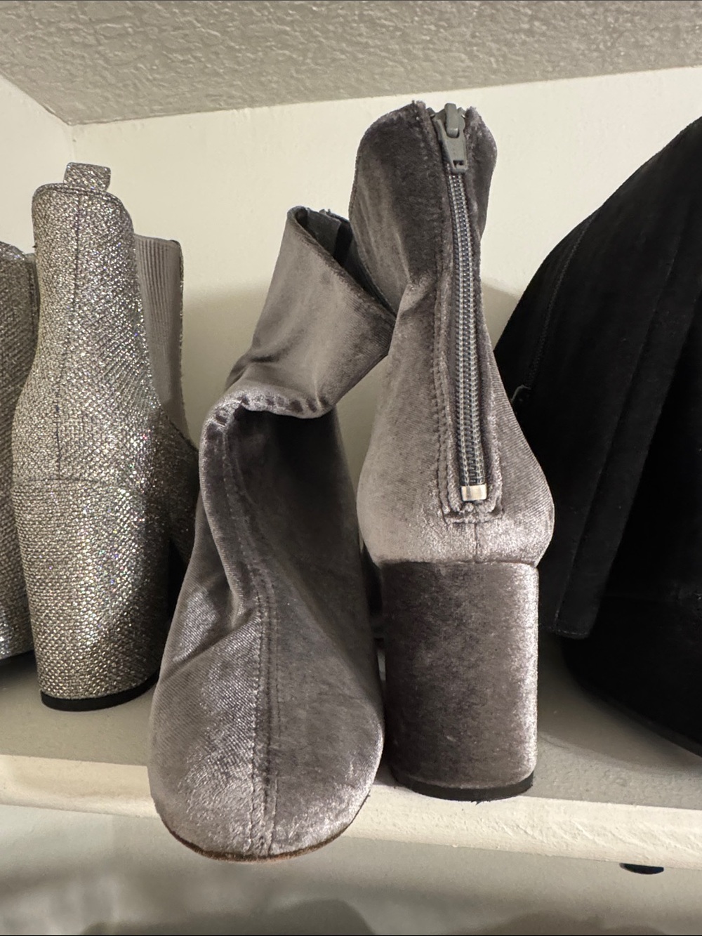 Free People Silver Gray Velvet Block Heel Ankle Boots